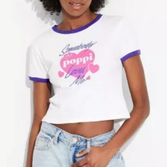Poppi Soda White Purple crop top T-Shirt Womens L NWT Target Collab Graphic - Picture 5 of 12